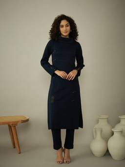 STADO - Navy Blue Embroidered Kurta and Pant