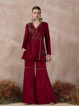 STADO - Maroon Embroidered Kurta and Sharara