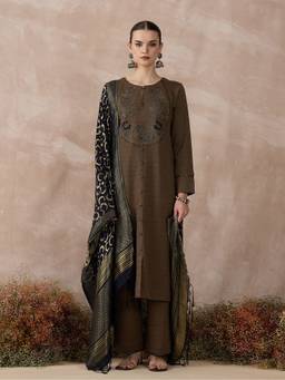 STADO - Brown Embroidered Kurta and Pant with Dupatta