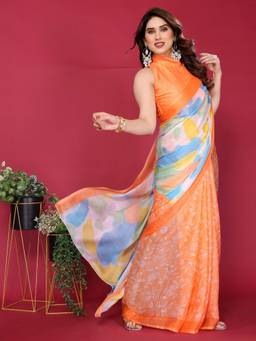 URBAN PALLU - Orange Pixie Lane Pure Chiffon Designer Saree