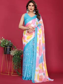 URBAN PALLU - Blue Pixie Lane Pure Chiffon Designer Saree