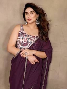 URBAN PALLU - Wine Poly Georgette Designer Saree