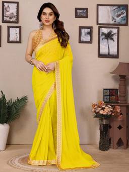URBAN PALLU - Yellow Pure Chiffon Designer Saree
