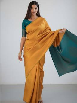 URBAN PALLU - Yellow Ethnic Motifs Zari Silk Blend Saree