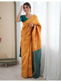 URBAN PALLU - Yellow Woven Design Zari Silk Blend Saree