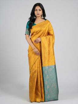 URBAN PALLU - Yellow Woven Design Zari Silk Blend Saree