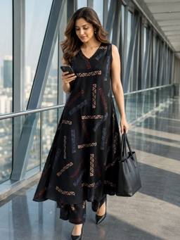 BERRYLICIOUS - Black Printed Kurta with Palazzo