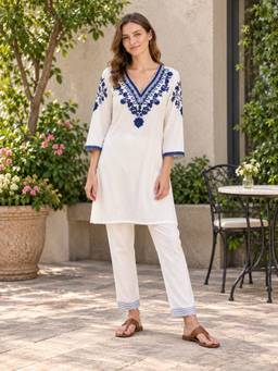 Nayam by lakshita - White Viscose Rayon Embroidered Kurta and Pant