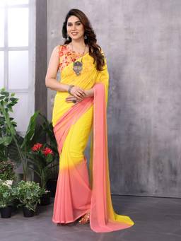 URBAN PALLU - Yellow Pixie Lane Ombre Pure Chiffon Saree