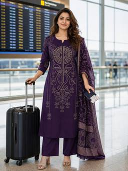 BERRYLICIOUS - Purple Cotton Bandhani Printed Kurta with Palazzo and Dupatta