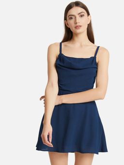 Kazo - Navy Blue Spaghetti Strap Skater Dress