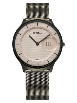 Titan - Beige Round Dial Stainless Steel Strap Watch For Men- 1843QM07 (M)