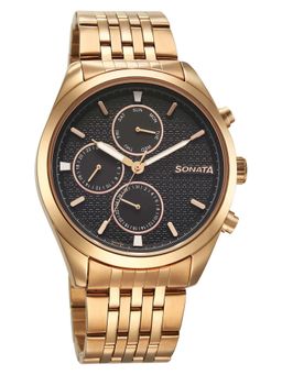 Sonata - Black Round Dial Stainless Steel Strap Watch For Men- 7155WM01 (M)