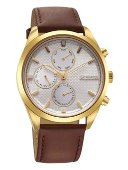 Sonata - Silver Round Dial Leather Strap Watch For Men- 7155YL01 (M)