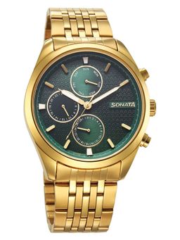 Sonata - Green Round Dial Stainless Steel Strap Watch For Men- 7155YM01 (M)