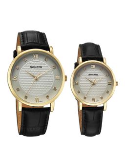 Sonata - Green Round Dial Leather Strap Watch For Pairs- 7715587089YL01 (M)