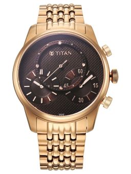 Titan - Micromotors Analog Brown Dial Rose Gold Stainless Steel Strap Watch - 90179WM01 (M)