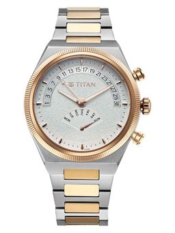 Titan - Micromotors Analog Silver Dial Dual Tone Pink Gold Stainless Steel Strap Watch - 90180KM01 (M)