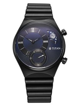 Titan - Micromotors Analog Blue Dial Black Stainless Steel Strap Watch - 90181NM01 (M)