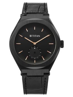 Titan - Contour Analog With Small Second And Black Dial Black Leather Strap Watch - 90210NL01 (M)