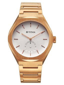 Titan - Analog With Second And White Dial Rose Gold Stainless Steel Strap Watch - 90210WM01 (M)
