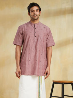 Fabindia - Maroon Cotton Mandarin Neck Kurta