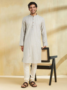 Fabindia - Grey Cotton Mandarin Neck Kurta