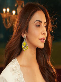 Accessher - Gold-Tone Yellow Danglers with Faux Pearl-Ethnic Earrings