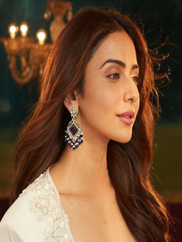 Accessher - Gold-Tone Purple Danglers with Faux Pearl-Ethnic Earrings