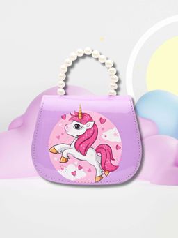 Asthetika Kids - Lavender Unicorn Sling Bag Beaded Handle with Detachable Belt