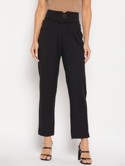 CAMLA - Black Solid Straight Fit Trousers Black