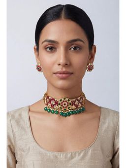 Zevar By Geeta - Aahiri Pink Meenakari Kundan Choker with Pair of Earrings