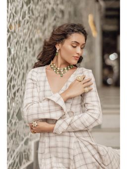Zevar By Geeta - Aayra Green Polki Necklace with Pair of Earrings