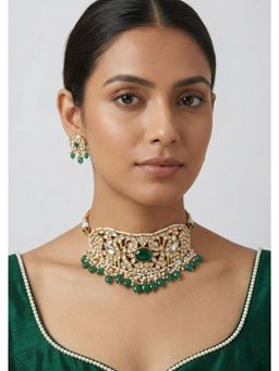 Zevar By Geeta - Sumeera Green Pearl Kundan Choker with Pair of Earrings