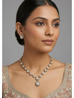 Zevar By Geeta - Srishti Two Tone Polki White Necklace with Pair of Earrings