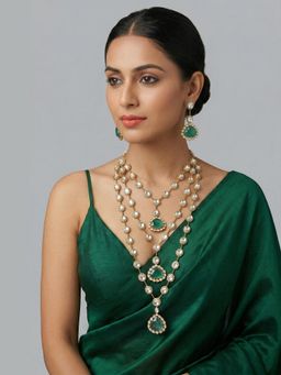 Zevar By Geeta - Rivisha Two Tone Green Polki Necklace with Pair of Earrings