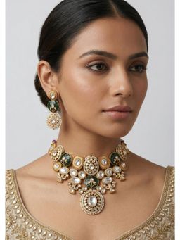 Zevar By Geeta - Ishveta Kundan Bridal White Necklace with Pair of Earrings