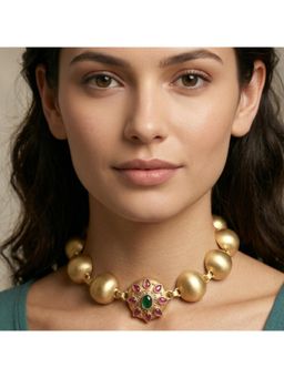 ZAZA BY SOMYA - Rose Petal Sparkle Gold Neckpiece