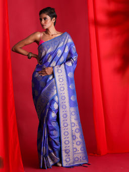 Beatitude - Blue Banarasi Saree with Unstitched Blouse