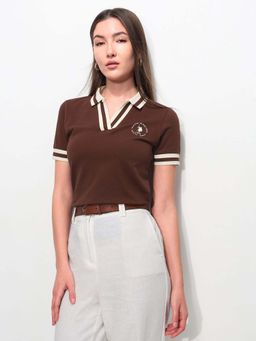 U.S. POLO ASSN. - Brown Cotton Half Sleeves Polo T-Shirt
