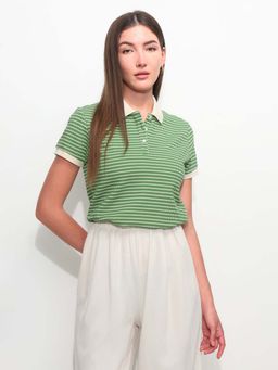 U.S. POLO ASSN. - Green Cotton Half Sleeves Polo T-Shirt
