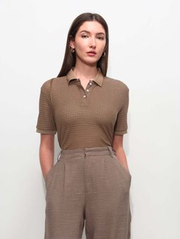 U.S. POLO ASSN. - Brown Cotton Half Sleeves Polo T-Shirt