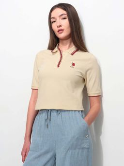 U.S. POLO ASSN. - Cream Cotton Half Sleeves Polo T-Shirt