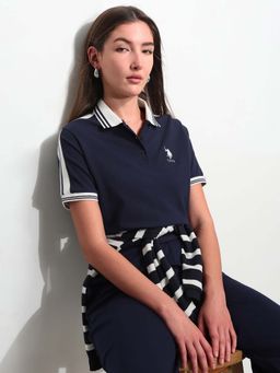 U.S. POLO ASSN. - Navy Blue Cotton Half Sleeves Polo T-Shirt
