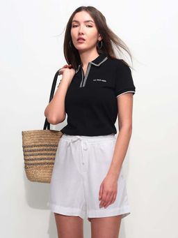 U.S. POLO ASSN. - Black Cotton Half Sleeves Polo T-Shirt