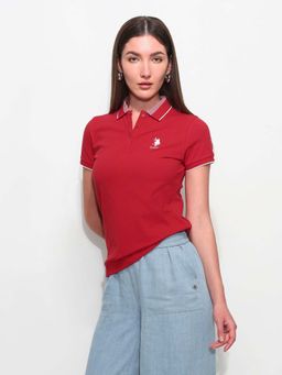 U.S. POLO ASSN. - Red Cotton Half Sleeves Polo T-Shirt