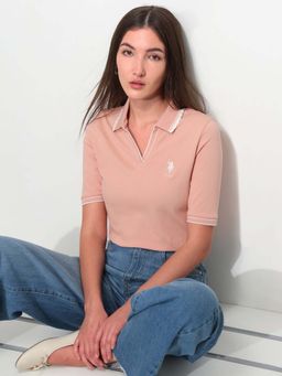 U.S. POLO ASSN. - Pink Cotton Half Sleeves Polo T-Shirt