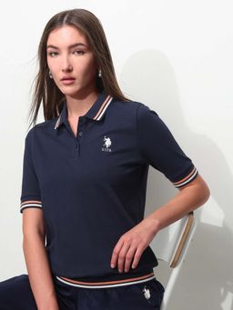 U.S. POLO ASSN. - Blue Cotton Half Sleeves Polo T-Shirt