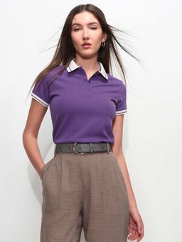 U.S. POLO ASSN. - Purple Polyester Half Sleeves Polo T-Shirt