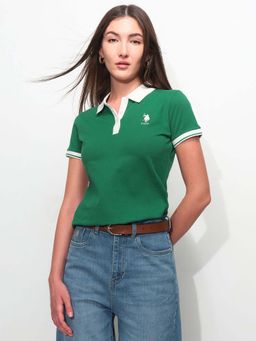 U.S. POLO ASSN. - Green Cotton Half Sleeves Polo T-Shirt